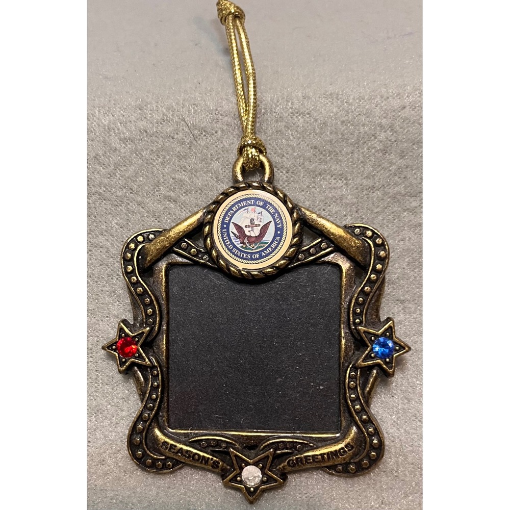 Gloria Duchin US Navy Photo Frame Ornament 2008 Antique Brass‎ Star Rhinestone